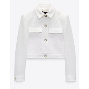 ZARA Textured Cropped Blazer with Gold Buttons In Oyster White Size M